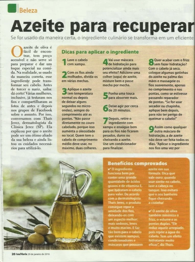 azeite para recuperar os cabelos