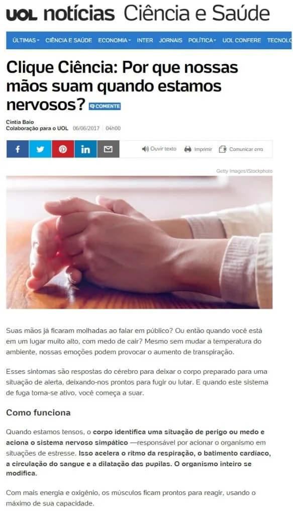 suor de nervoso nas mãos