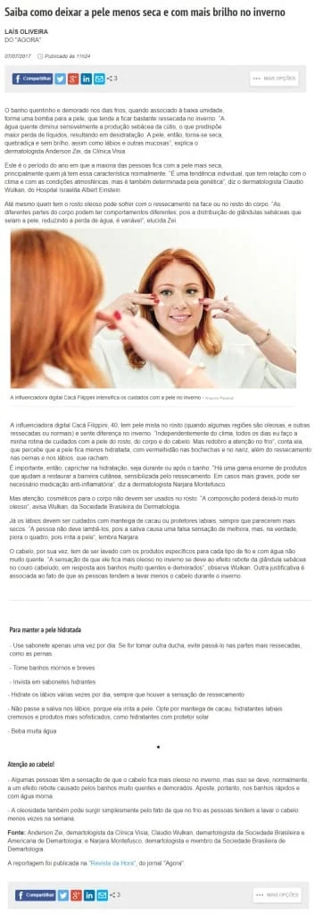 Pele menos seca e mais hidratada no inverno