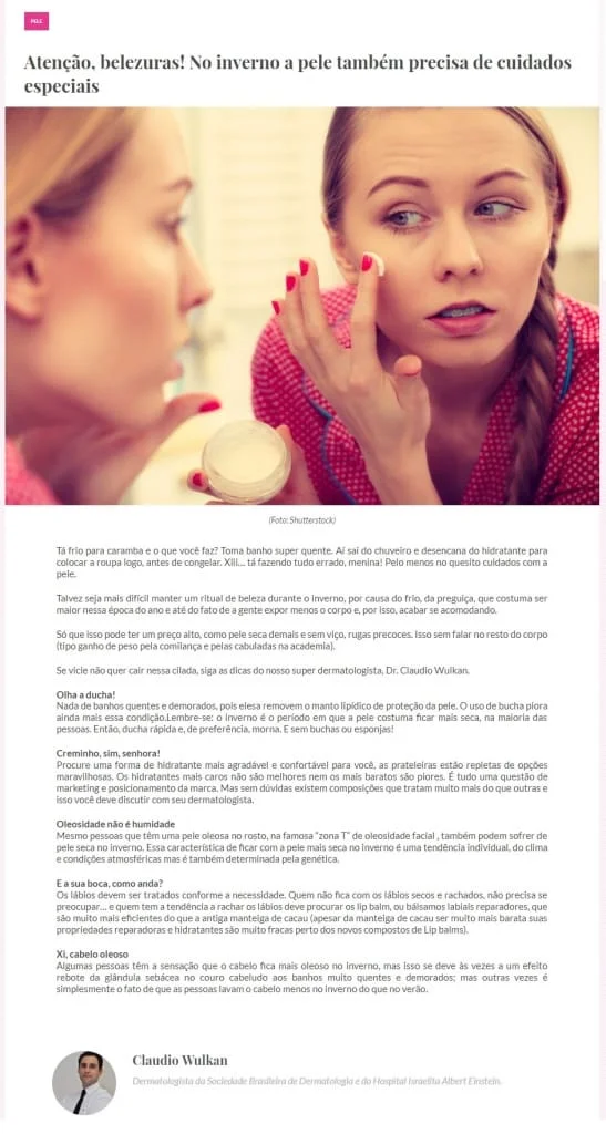 Cuidados especiais com a pele no inverno