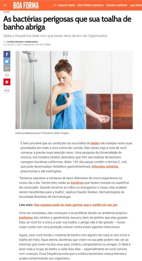 Clinica Wulkan Boa Forma - Toalha e bacterias