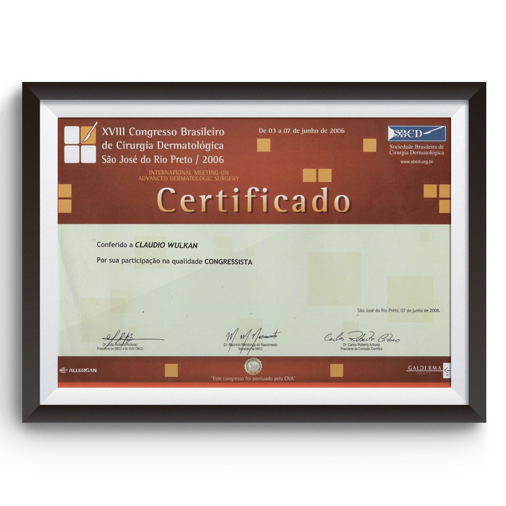 Diploma e certificado do Dr. Claudio Wulkan