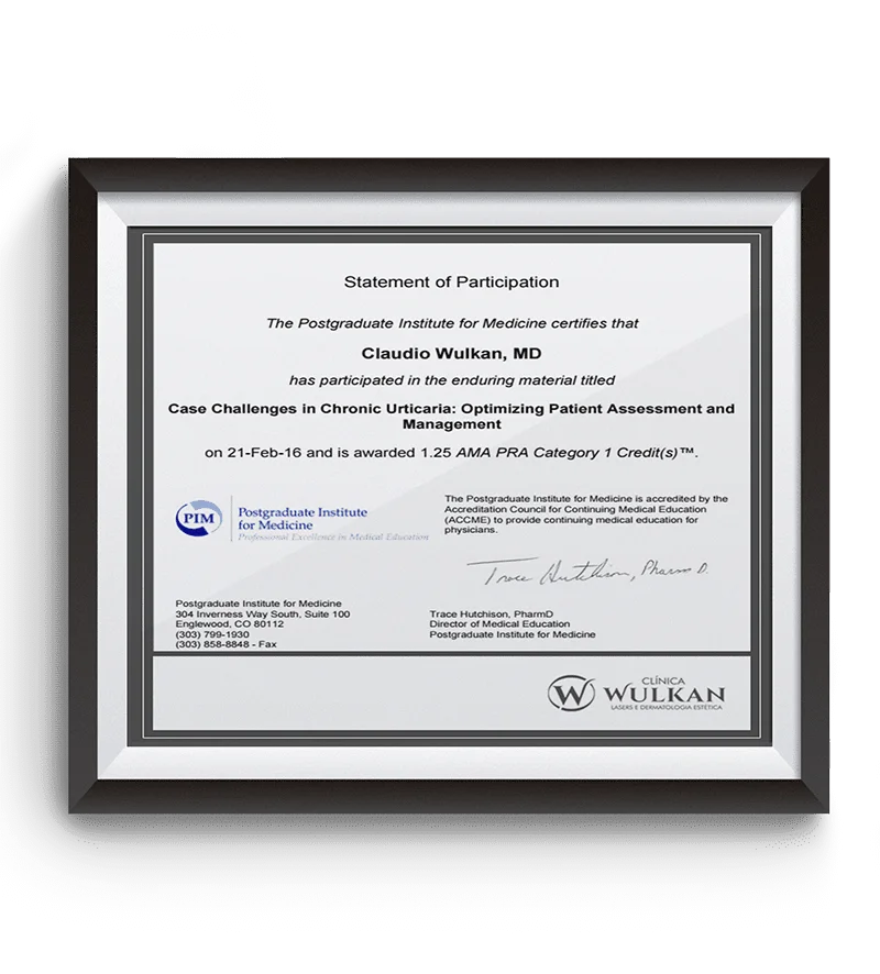 Diploma e certificado do Dr. Claudio Wulkan