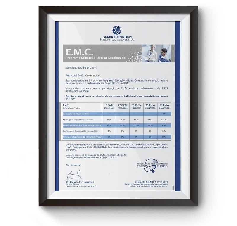 Diploma e certificado do Dr. Claudio Wulkan