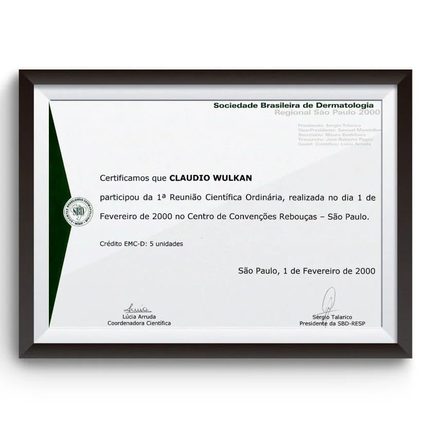 Diploma e certificado do Dr. Claudio Wulkan