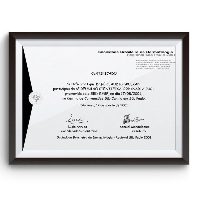 Diploma e certificado do Dr. Claudio Wulkan