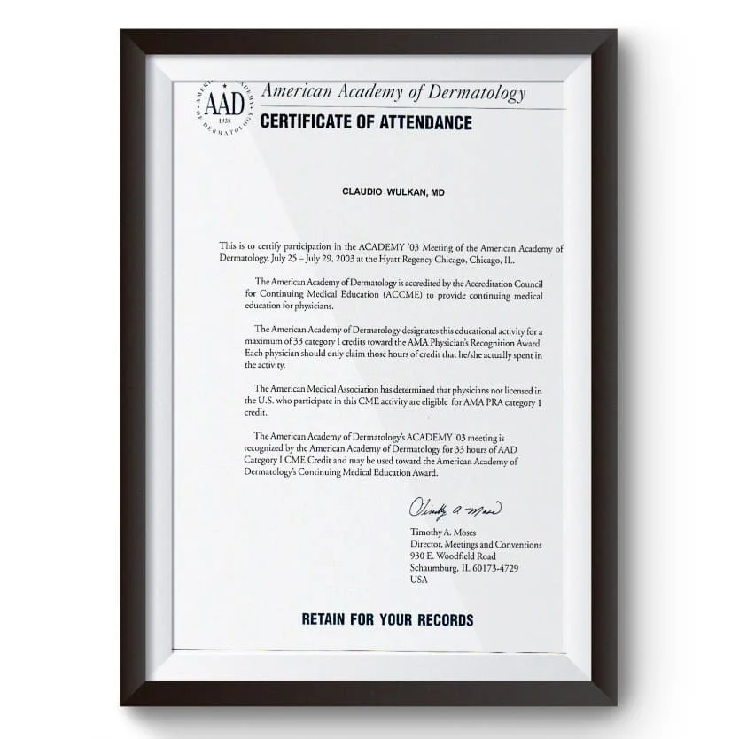 Diploma e certificado do Dr. Claudio Wulkan
