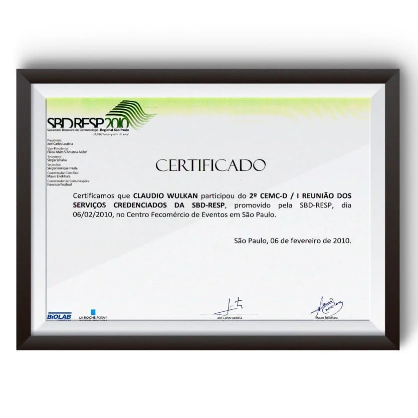 Diploma e certificado do Dr. Claudio Wulkan