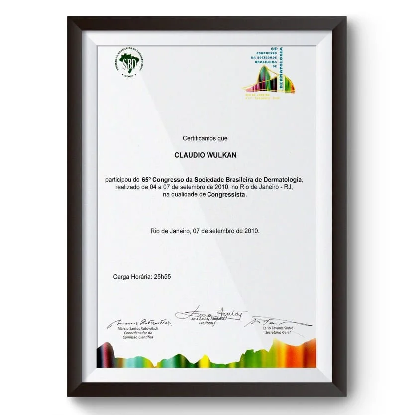 Diploma e certificado do Dr. Claudio Wulkan