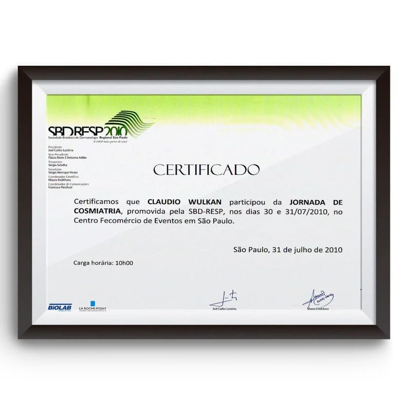 Diploma e certificado do Dr. Claudio Wulkan