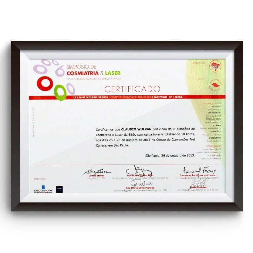 Diploma e certificado do Dr. Claudio Wulkan
