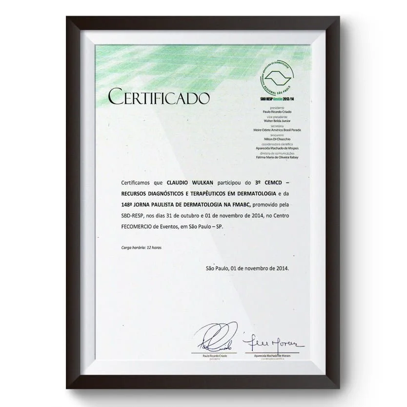 Diploma e certificado do Dr. Claudio Wulkan