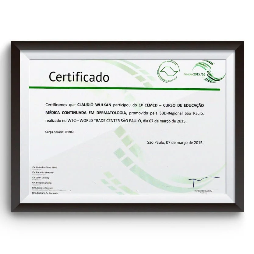 Diploma e certificado do Dr. Claudio Wulkan