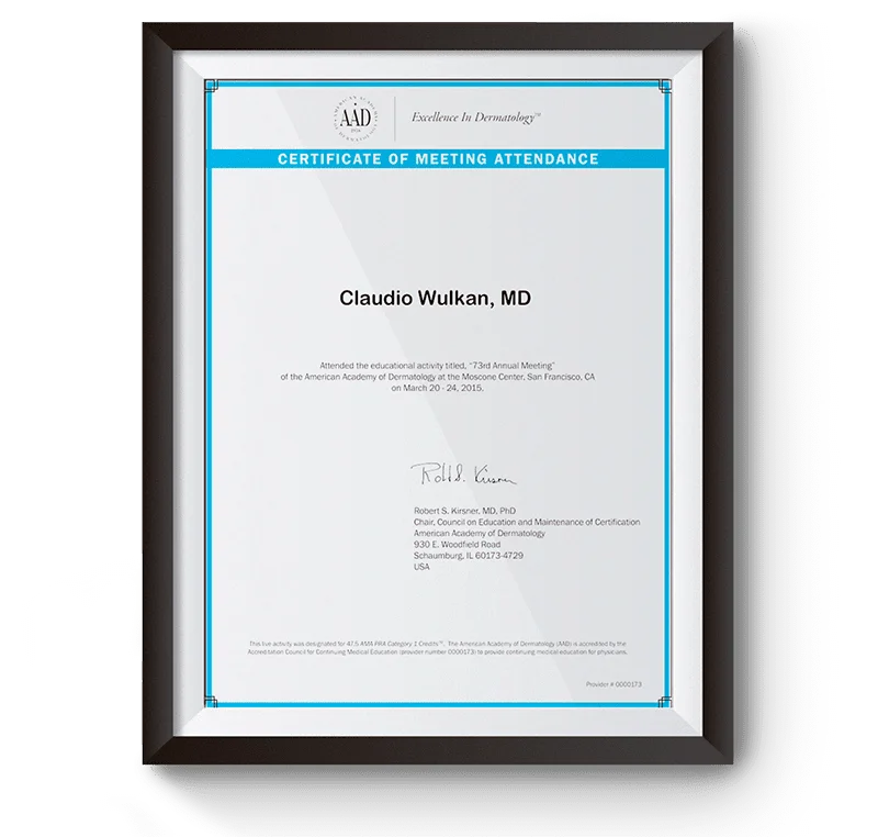 Diploma e certificado do Dr. Claudio Wulkan