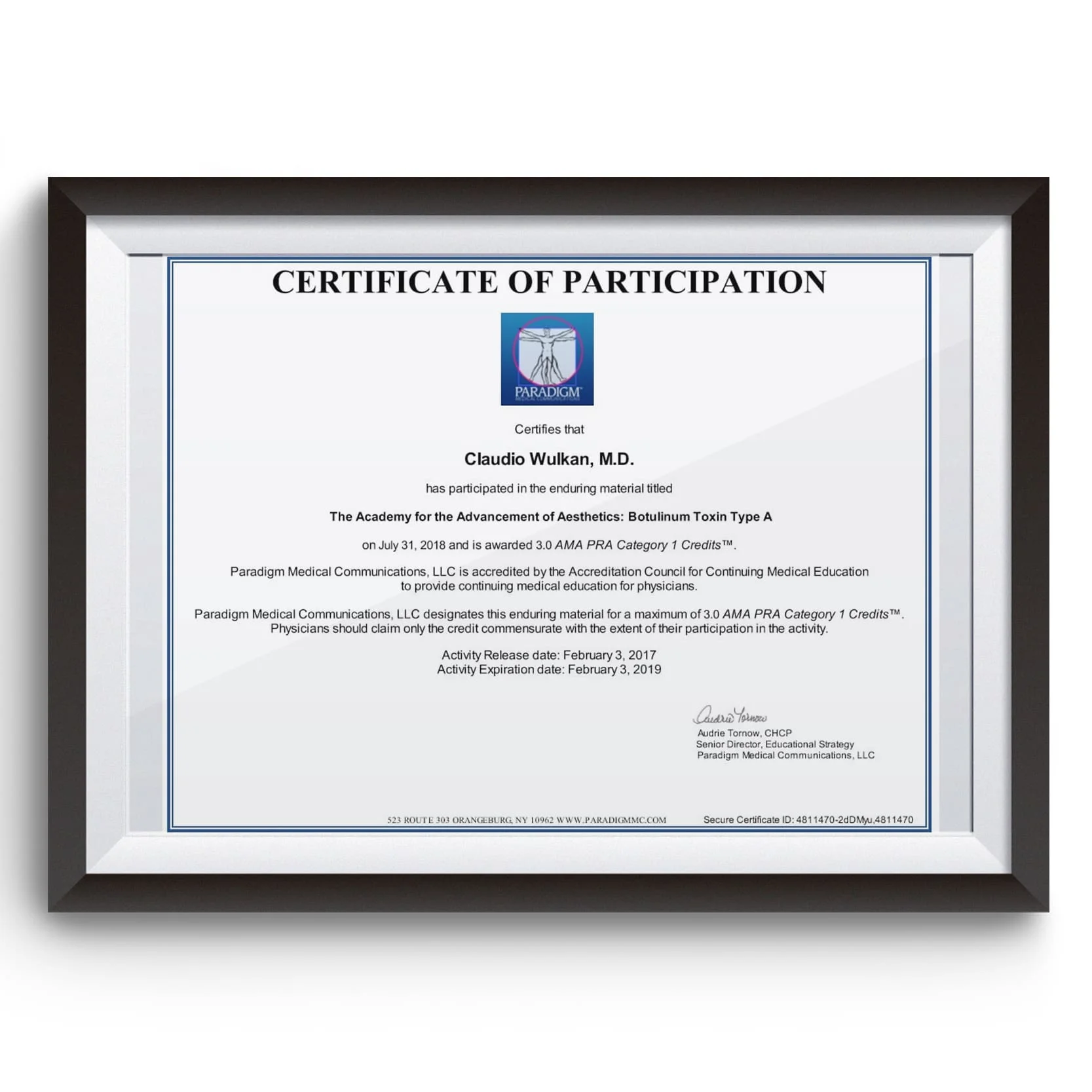 Diploma e certificado do Dr. Claudio Wulkan