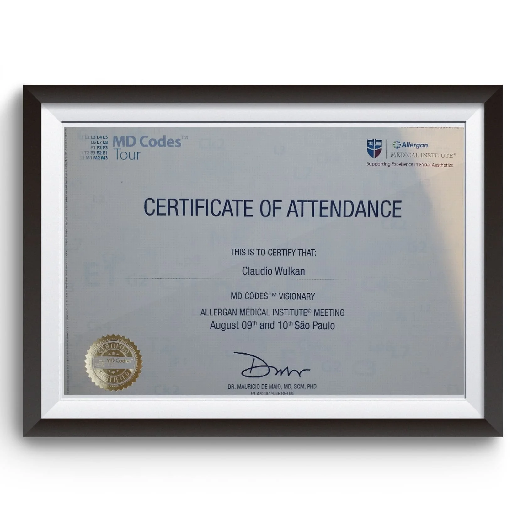 Diploma e certificado do Dr. Claudio Wulkan