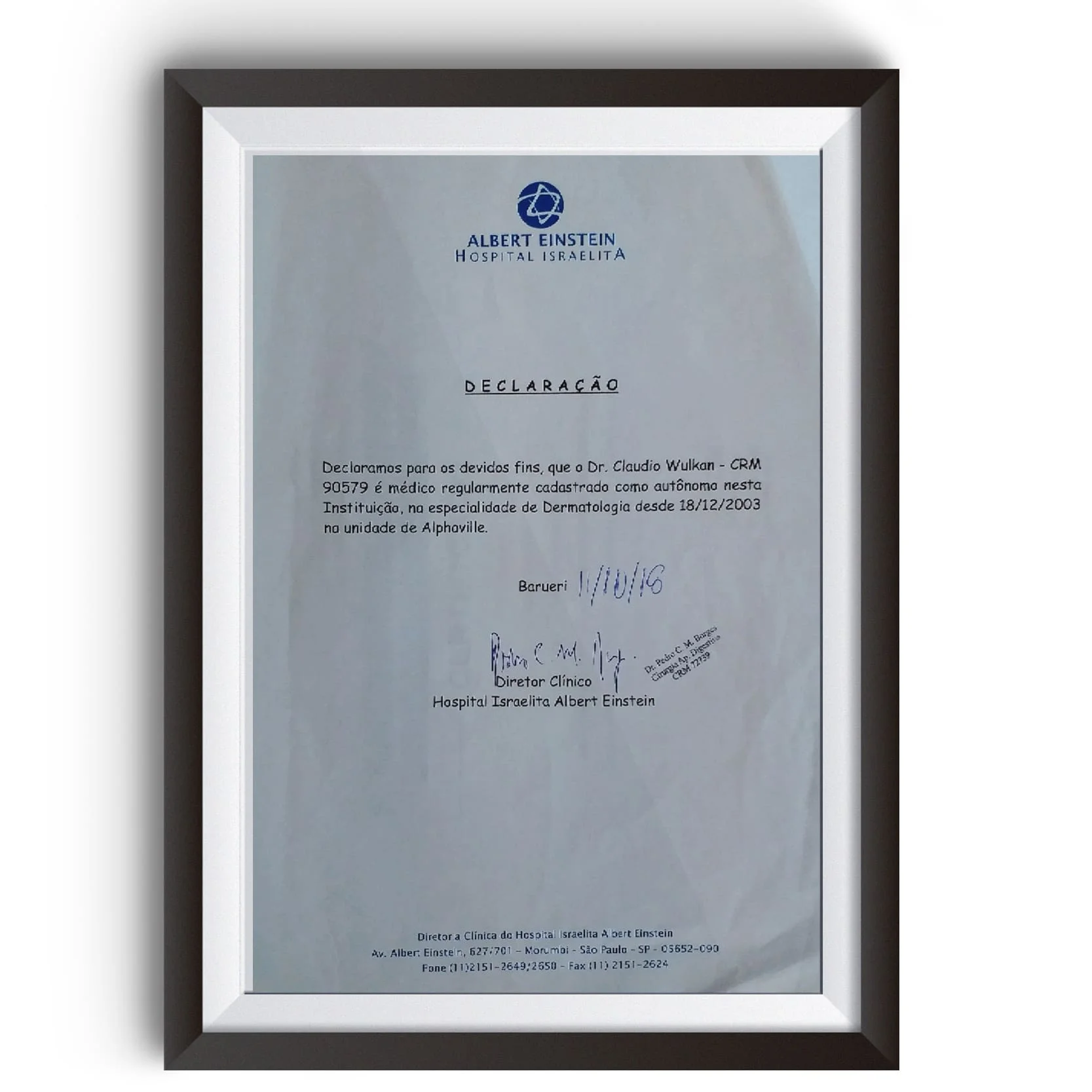Diploma e certificado do Dr. Claudio Wulkan