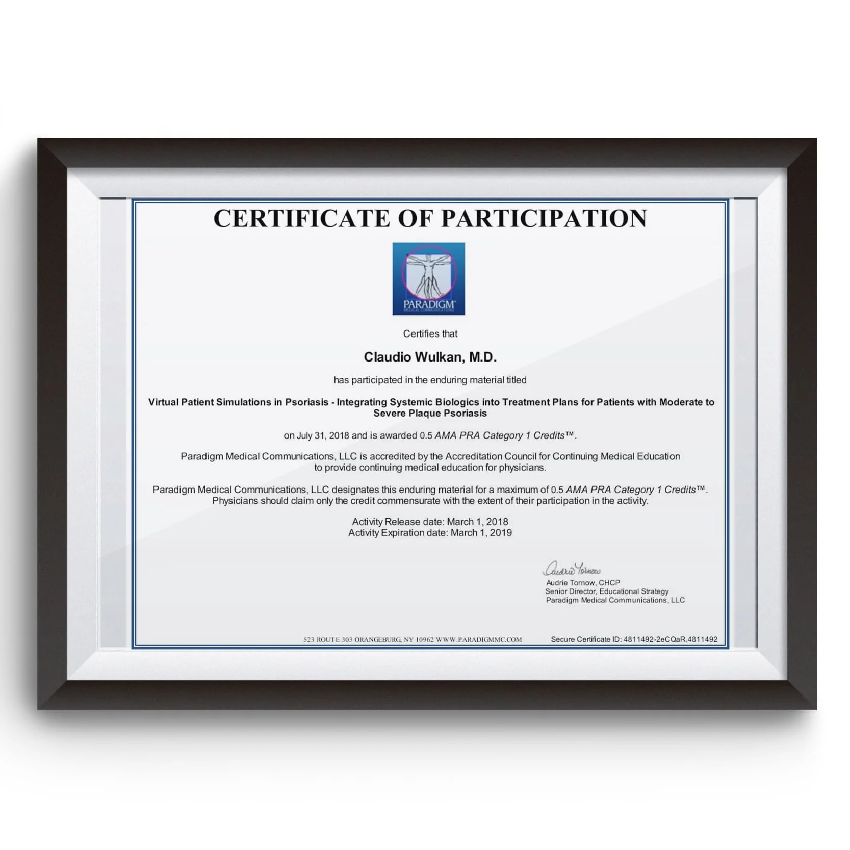 Diploma e certificado do Dr. Claudio Wulkan