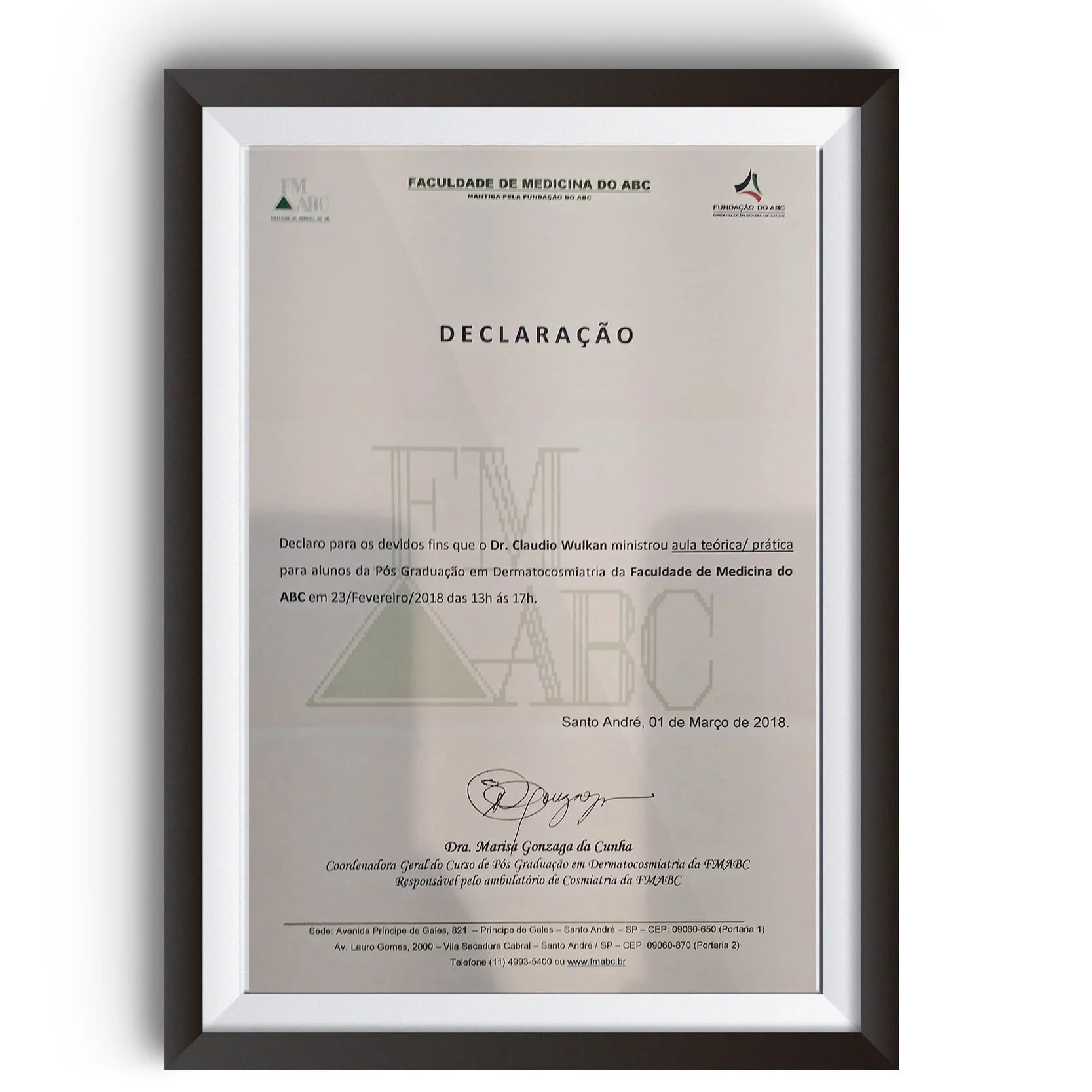 Diploma e certificado do Dr. Claudio Wulkan