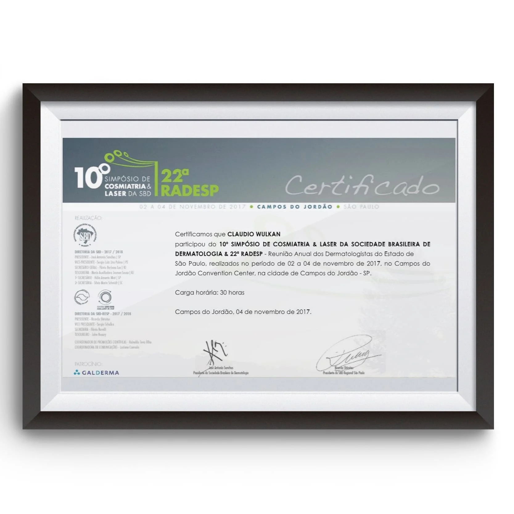 Diploma e certificado do Dr. Claudio Wulkan