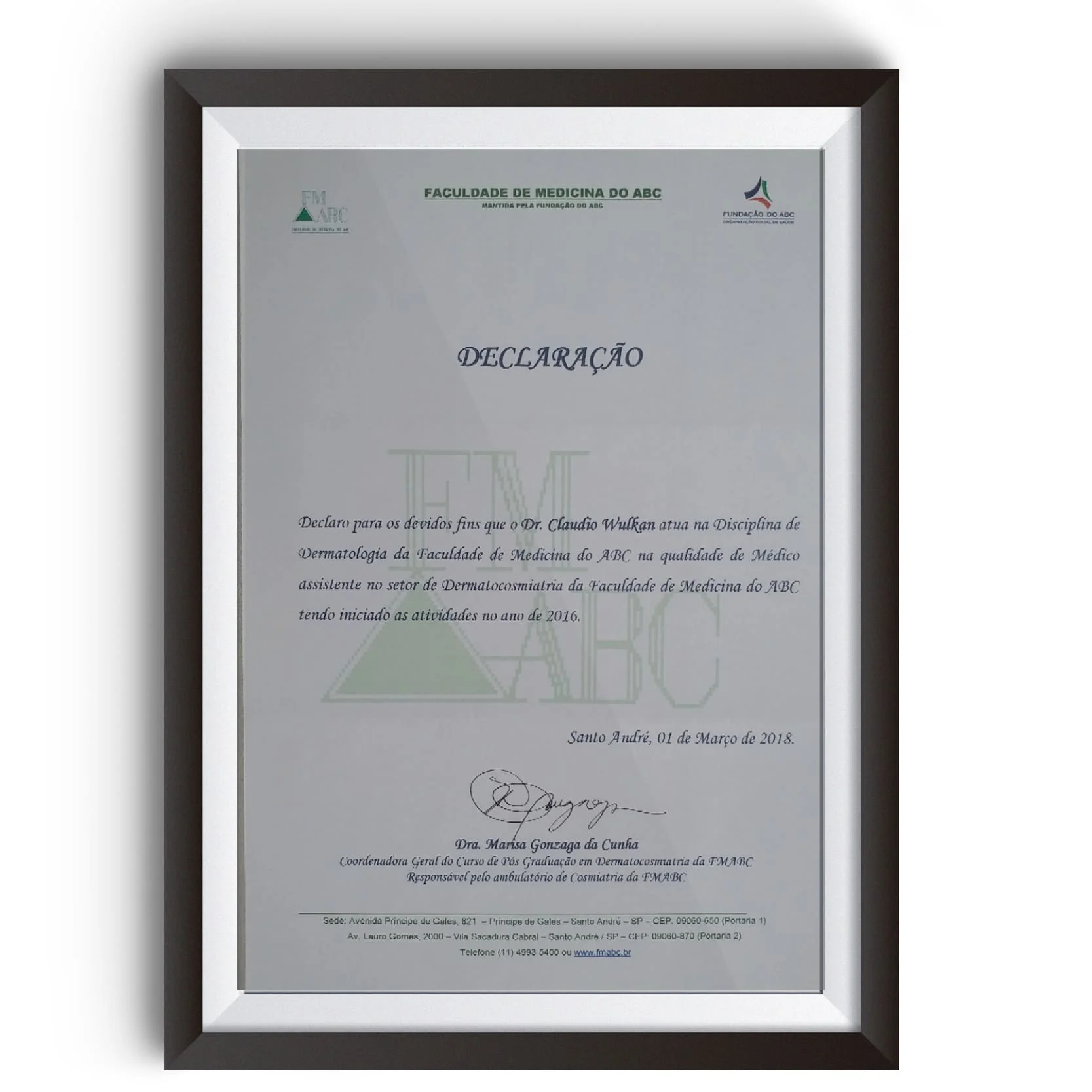 Diploma e certificado do Dr. Claudio Wulkan