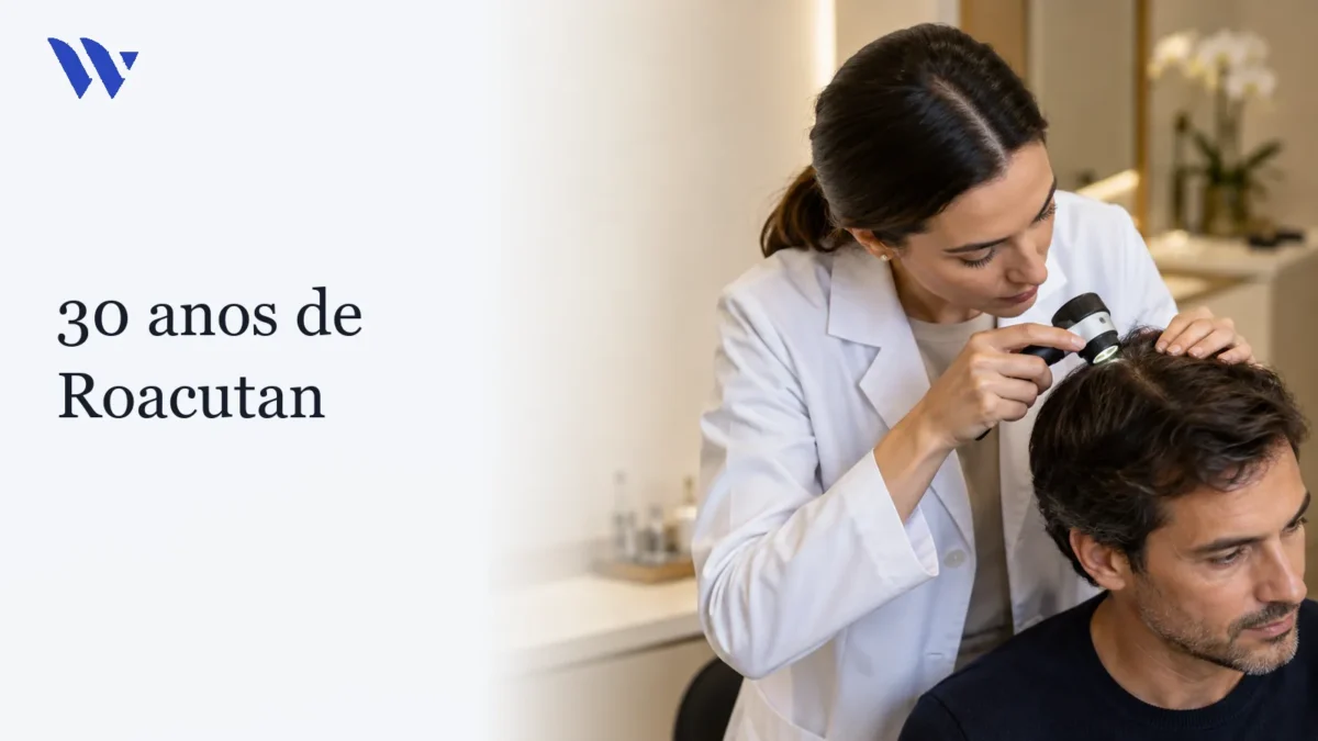 Dermatologista da Clínica Wulkan avaliando paciente em consultório — 30 anos de Roacutan