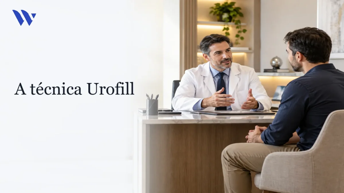 Dermatologista da Clínica Wulkan avaliando paciente em consultório — A técnica UroFill