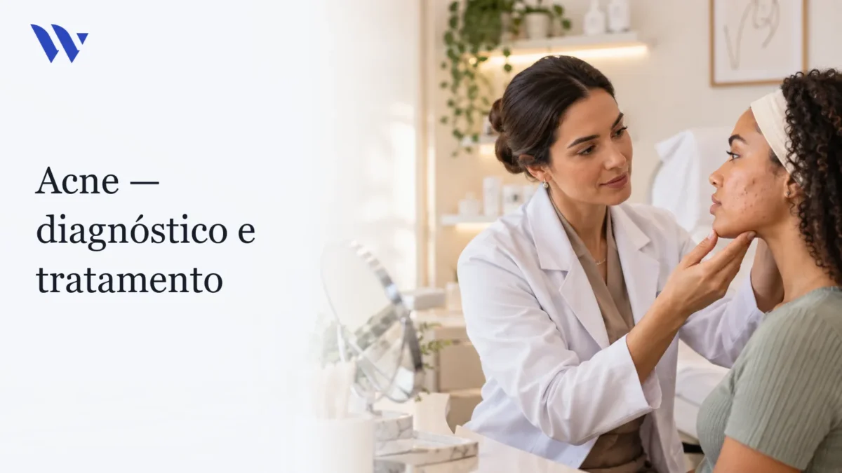Acne — Clínica Wulkan Dermatologista da Clínica Wulkan avaliando paciente em consultório — Acne