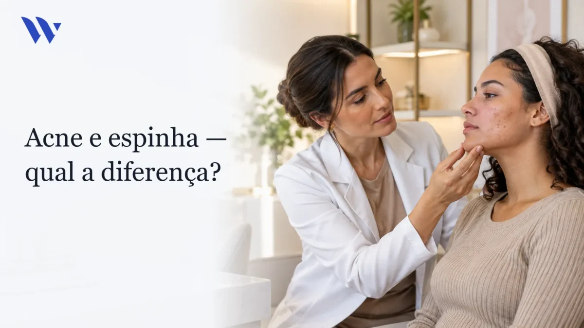 Dermatologista da Clínica Wulkan avaliando paciente em consultório — ACNE E ESPINHA: QUAL A DIFERENÇA?