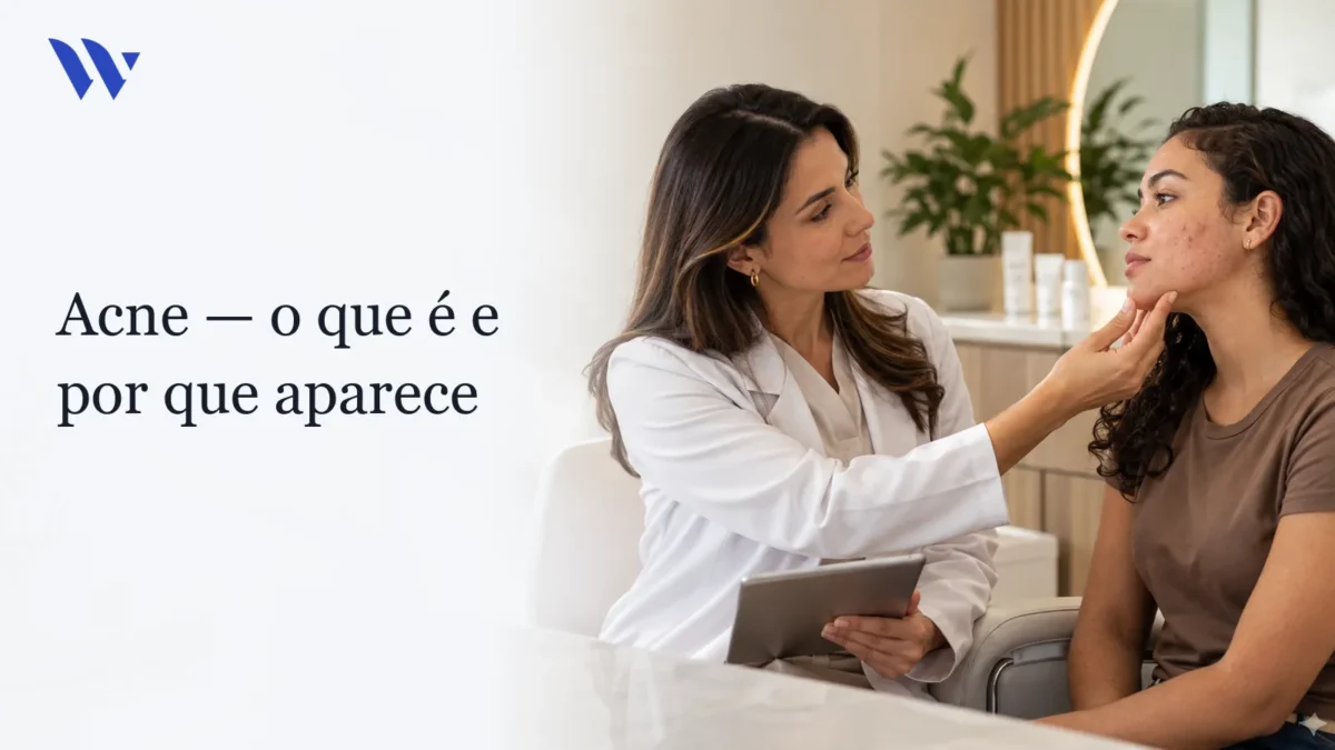 Dermatologista da Clínica Wulkan avaliando paciente em consultório — ACNE – Uma introdução