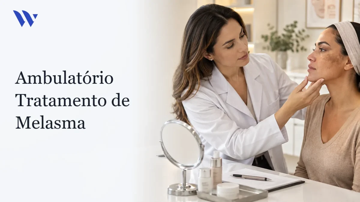 Dermatologista da Clínica Wulkan avaliando paciente em consultório — Ambulatório Tratamento de Melasma