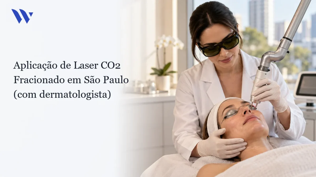Dermatologista da Clínica Wulkan avaliando paciente em consultório — Aplicação de Laser CO2 Fracionado em São Paulo (com dermatologista)