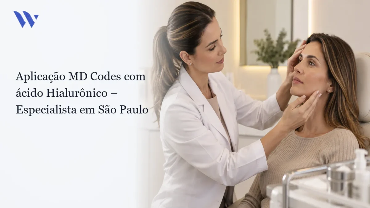 Dermatologista da Clínica Wulkan avaliando paciente em consultório — Aplicação Md Codes com ácido Hialurônico – Especialista em São Paulo