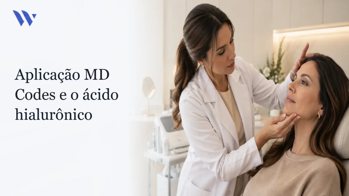Dermatologista da Clínica Wulkan avaliando paciente em consultório — Aplicação MD CODES e o ácido hialurônico 
