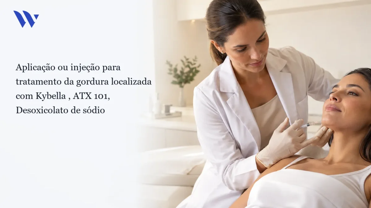Dermatologista da Clínica Wulkan avaliando paciente em consultório — Aplicação ou injeção para tratamento da gordura localizada com Kybella , ATX 101, Desoxicolato de sódio