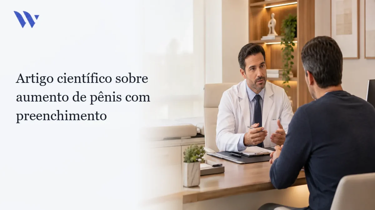 Dermatologista da Clínica Wulkan avaliando paciente em consultório — Artigo científico sobre aumento de pênis com preenchimento