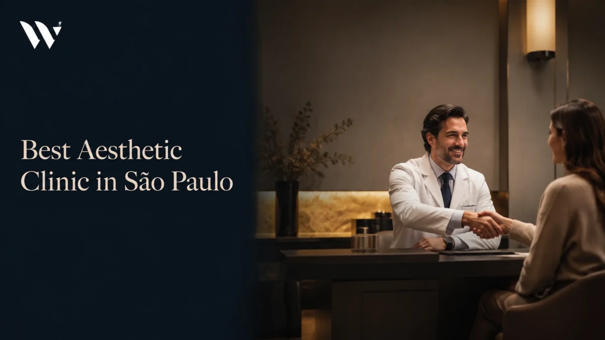 Doctor greeting a patient at the clinic desk — best aesthetic clinic in São Paulo