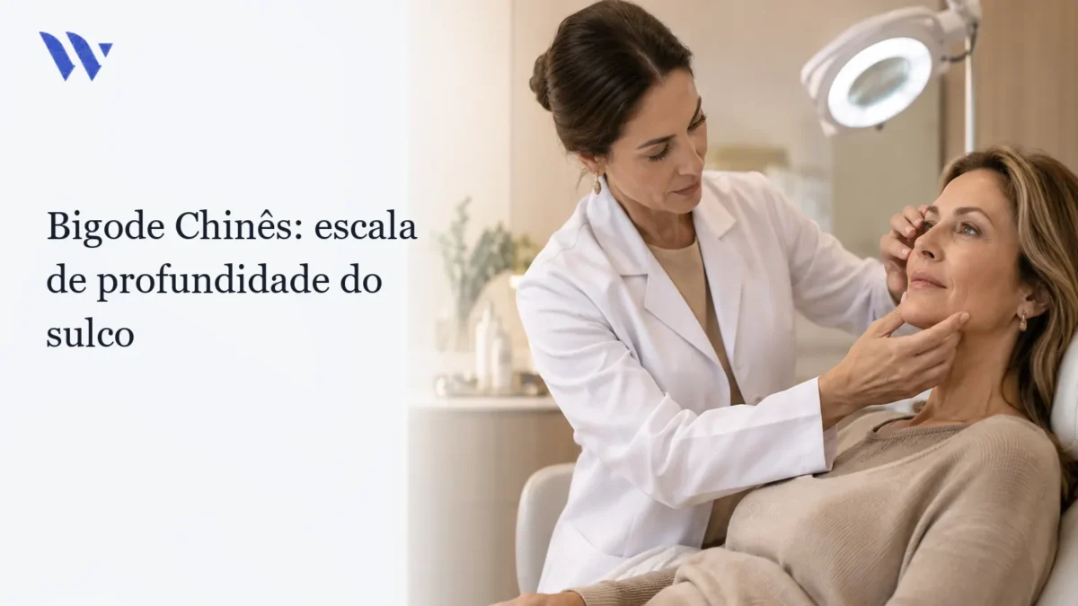 Dermatologista da Clínica Wulkan avaliando paciente em consultório — Bigode Chinês: escala de profundidade do sulco