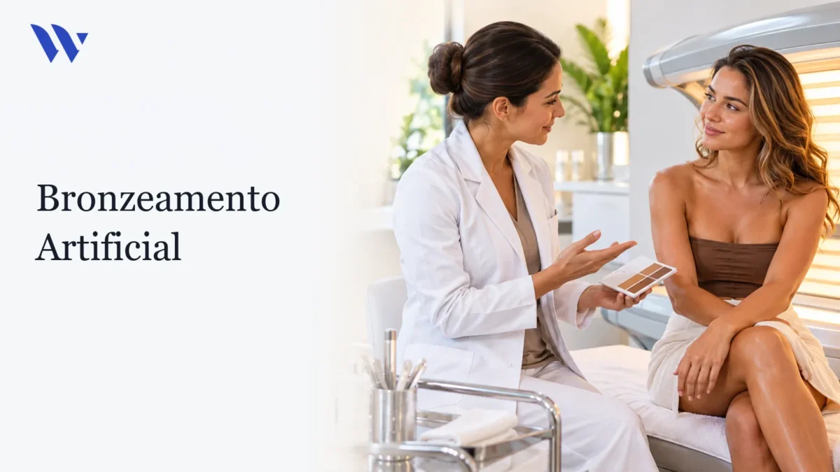 Bronzeamento Artificial — Clínica Wulkan Dermatologista da Clínica Wulkan avaliando paciente em consultório — Bronzeamento Artificial
