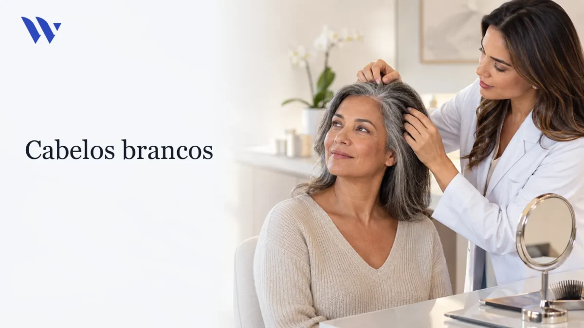 Cabelos brancos — Clínica Wulkan Dermatologista da Clínica Wulkan avaliando paciente em consultório — Cabelos brancos