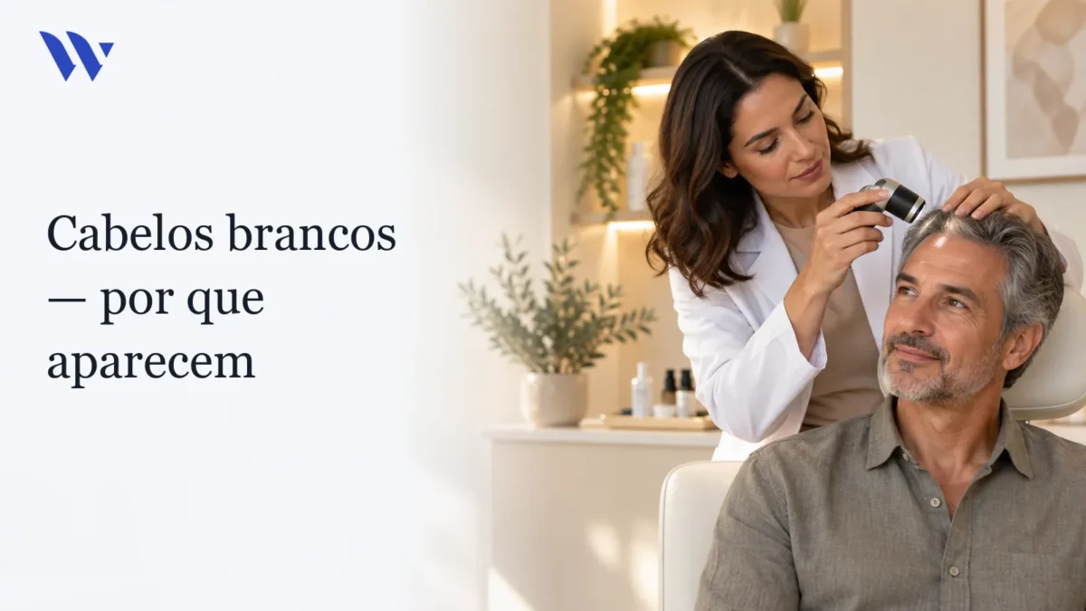 Dermatologista da Clínica Wulkan avaliando paciente em consultório — Cabelos Brancos