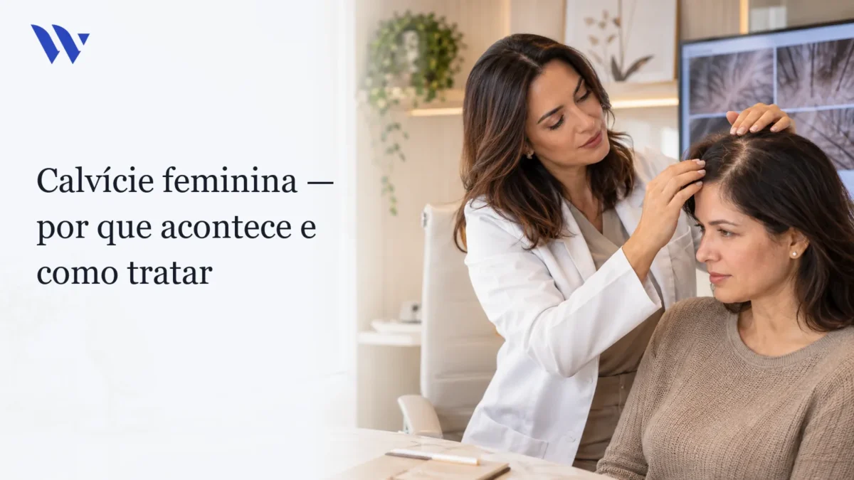 Dermatologista da Clínica Wulkan avaliando paciente em consultório — Calvície Feminina: Por Que Acontece, Padrão e Como Tratar