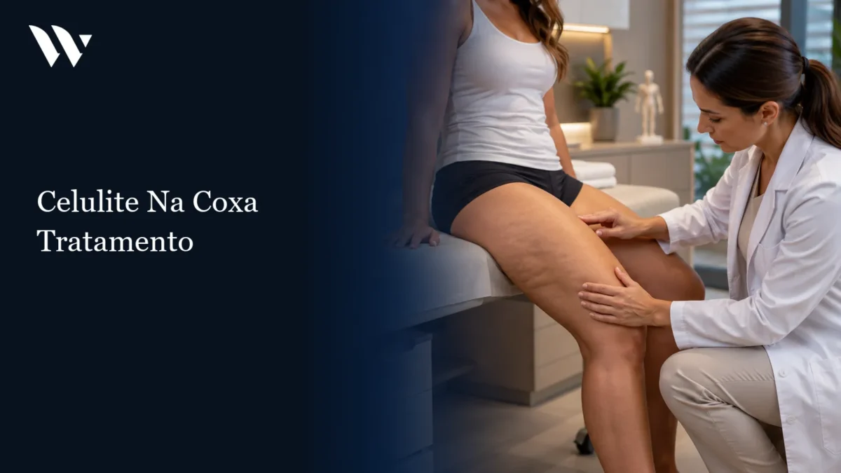Médica avaliando a celulite na coxa de uma paciente — celulite na coxa tratamento