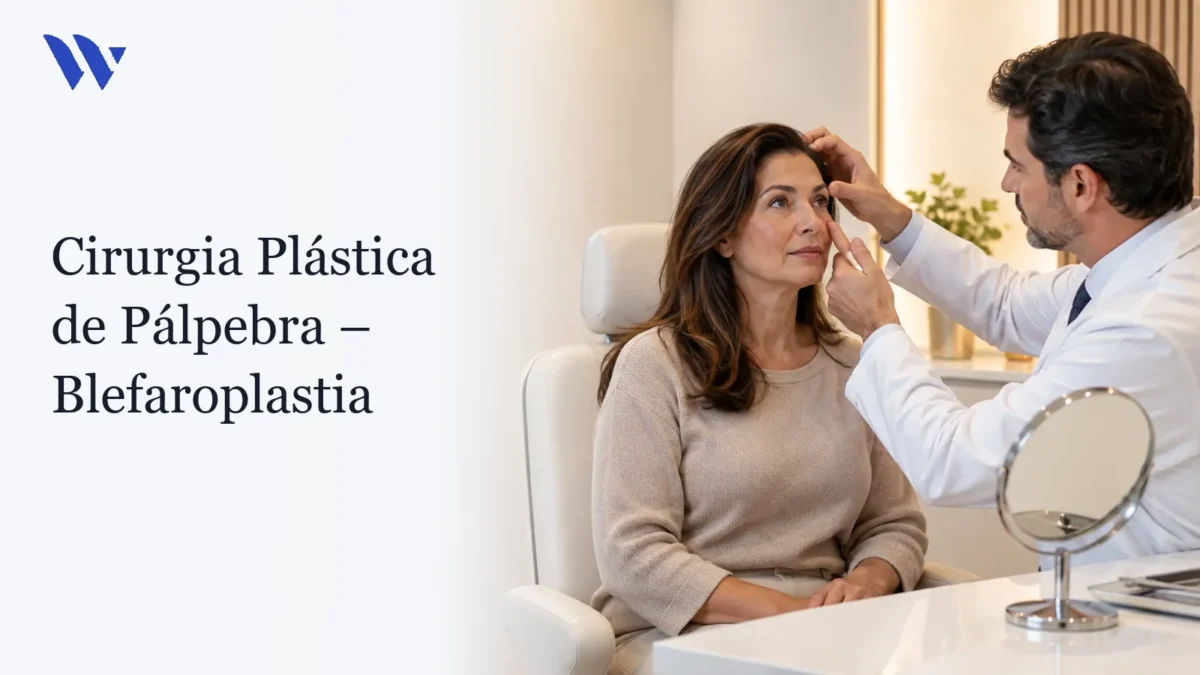 Dermatologista da Clínica Wulkan avaliando paciente em consultório — Cirurgia Plástica de Pálpebra – Blefaroplastia