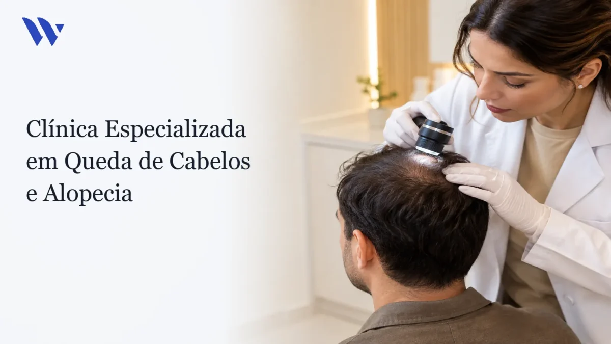 Dermatologista da Clínica Wulkan avaliando paciente em consultório — Clínica Especializada em Queda de Cabelos e Alopecia