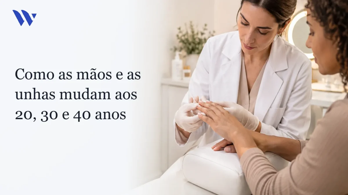 Como as mãos e as unhas mudam aos 20, 30 e 40 anos — Clínica Wulkan Dermatologista da Clínica Wulkan avaliando paciente em consultório — Como as mãos e as unhas mudam aos 20, 30 e 40 anos