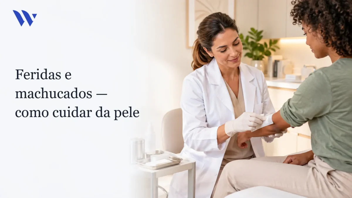 Dermatologista da Clínica Wulkan avaliando paciente em consultório — COMO CUIDAR DAS FERIDAS E MACHUCADOS NA SUA PELE