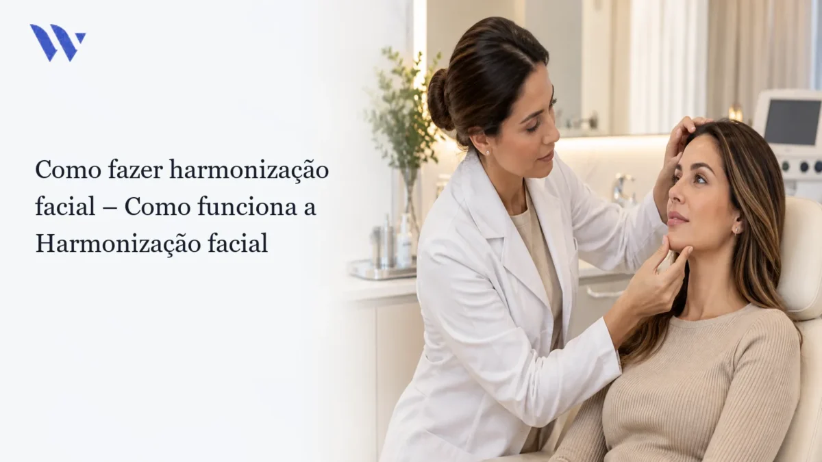 Dermatologista da Clínica Wulkan avaliando paciente em consultório — Como fazer harmonização facial – Como funciona a Harmonização facial