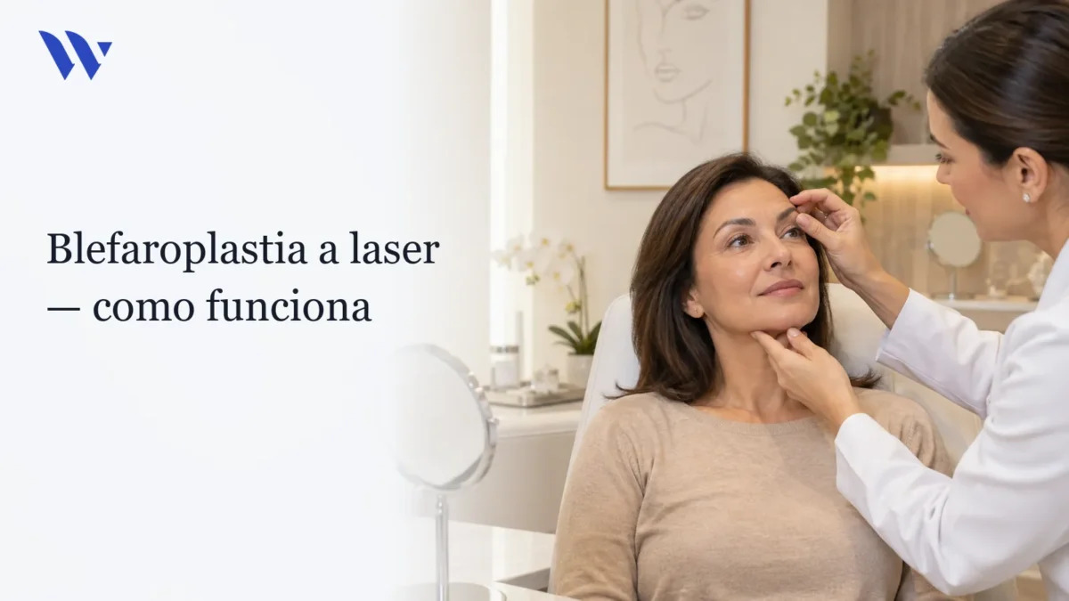 Dermatologista da Clínica Wulkan avaliando paciente em consultório — Como funciona a blefaroplastia a laser?