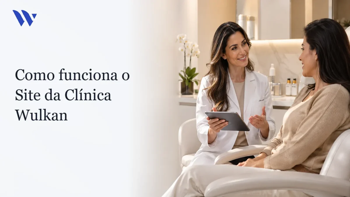 Como funciona o Site da Clínica Wulkan — Clínica Wulkan Dermatologista da Clínica Wulkan avaliando paciente em consultório — Como funciona o Site da Clínica Wulkan